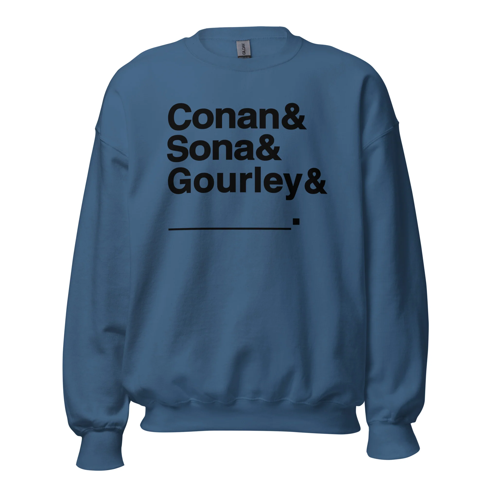 Conan O'Brien Needs A Friend: Conan & Sona & Gourley & You Sweatshirt (White/Blue) - Image 3
