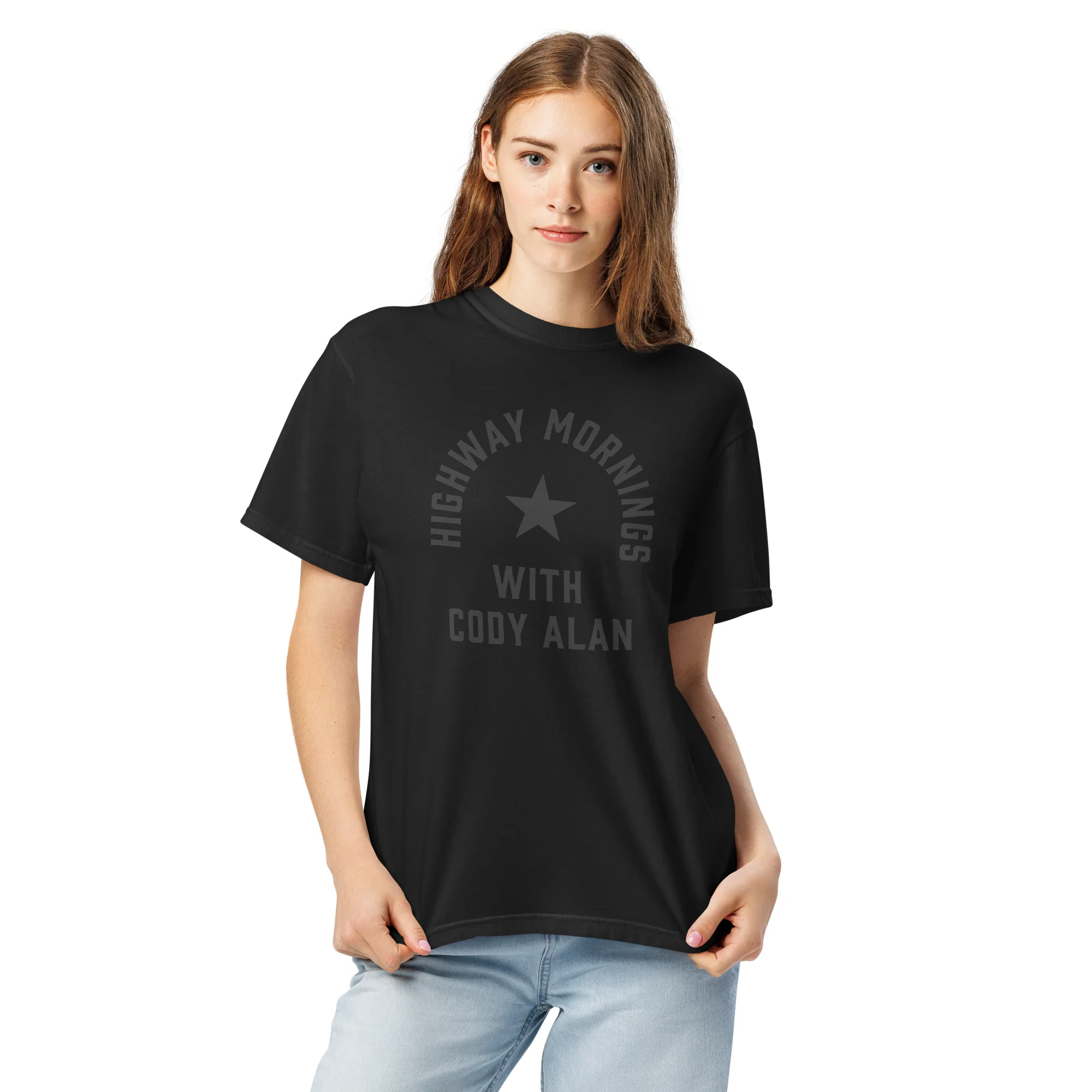 Highway Mornings with Cody Alan: Black On Black Heavyweight T-shirt - Image 3