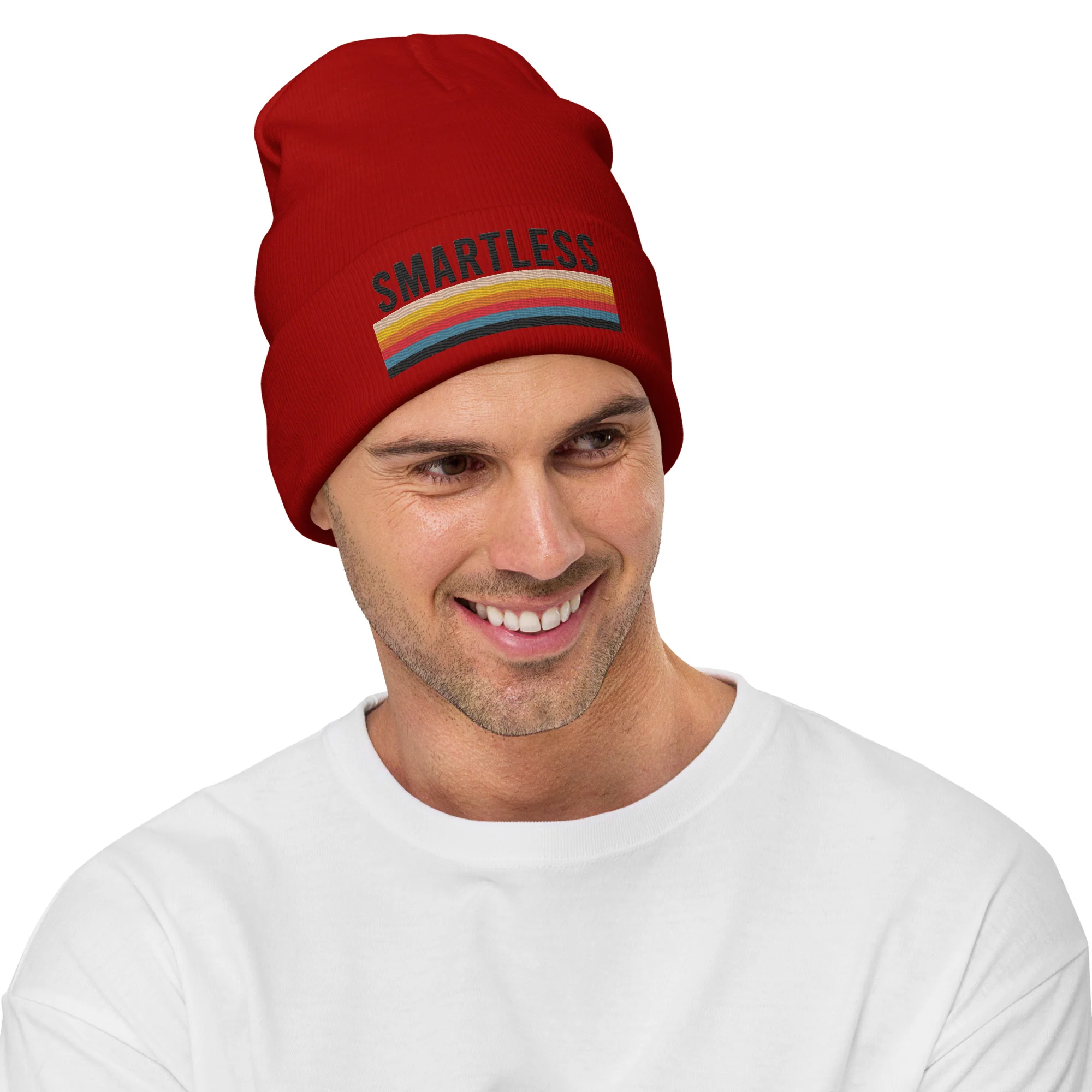 SmartLess: Red Embroidered Beanie - Image 3